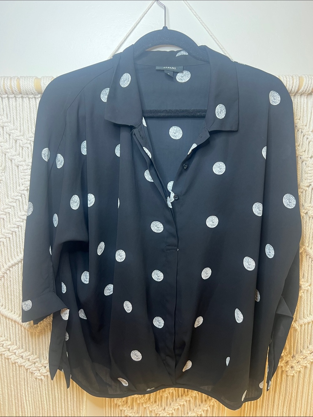 Alfani Black Button-Down Blouse with White Polka Dots